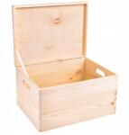 Creative Deco Fa doboz fogantyúkkal és fedéllel, fából készült ajándékdoboz 40x30x24 cm (X000SREDT7)