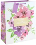 Eurowrap ajándéktasak (26, 5x33x14 cm) Happy Birthday, rózsaszín virágos (6) (36947-2C)