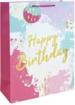 Eurowrap ajándéktasak (33x45, 5x15 cm) Happy Birthday, rózsaszín, vízfesték hatású (6) (36941-1WC)