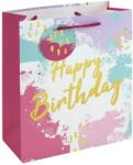 Eurowrap ajándéktasak (21, 5x25x10 cm) Happy Birthday, rózsaszín, vízfesték hatású (6) (36941-3C)