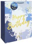 Eurowrap ajándéktasak (33x45, 5x15 cm) Happy Birthday, kék, vízfesték hatású (6) (36944-1WC)