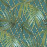 FüggönyFutár Webáruház Türkiz színű levélmintás vlies-vinyl tapéta, Eldorado 15515