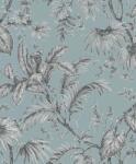 FüggönyFutár Webáruház Türkiz alapon szürke növénymintás vlies tapéta, Marburg Jackie 6818-40