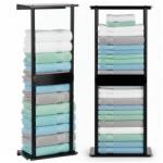 SPRINGOS Fali törölközőtartó polccal, fekete fém, 32×14×76 cm (HG0074)