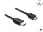 Delock Cablu Coaxial High Speed HDMI la mini-C HDMI 8K60Hz/4K240Hz brodat 3m Negru, Delock 81689 (81689)