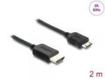 Delock Cablu Coaxial High Speed HDMI la mini-C HDMI 8K60Hz/4K240Hz brodat 2m Negru, Delock 81688 (81688)