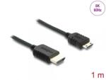 Delock Cablu Coaxial High Speed HDMI la mini-C HDMI 8K60Hz/4K240Hz brodat 1m Negru, Delock 81687 (81687)