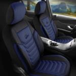 PANDA-CSC Huse auto universale Peru albastru-negru | Piele ecologică + Textil Piqué | Față 1+1, compatibile cu KIA SPORTAGE