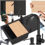 SINK Quality Mosogató Deszkával És Csepegtetővel Hosszú, Gránit fekete, konyhai csapteleppel (SINK.C.1KDOL.KTS.S.KAT.BK.KDS.SIM-II.BK.KAS.B)