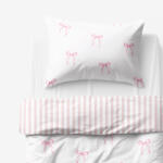 Goldea gyermek pamut ágyneműhuzat - masnik, púderrózsaszín csíkos hátoldal 140 x 200 és 70 x 90 cm