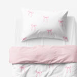 Goldea gyermek pamut ágyneműhuzat duo - rózsaszín masnik, púderrózsaszín hátoldal 150 x 200 és 50 x 60 cm