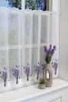 FüggönyFutár Webáruház Hímzett levendula mintás batiszt vitrázs függöny, egyedi méretre, készre varrjuk