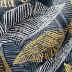 FüggönyFutár Webáruház Samoa-sötétszürke alapon nagy levélmintás dimout sötétítő függöny, egyedi méretre, készre varrjuk