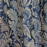 FüggönyFutár Webáruház Ronia - Sötétkék-bézs színű jaquard szövött barokk mintás szatén dekorfüggöny, egyedi méretre, készre varrjuk