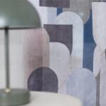 FüggönyFutár Webáruház Lucas - Kék színű nyomott geometrikus mintás vászon dekor, egyedi méretre, készre varrjuk