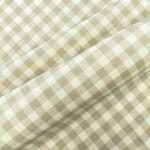 FüggönyFutár Webáruház Drapp színű nagyokckás, vízlepergető vászon dekor anyag, egyedi méretű asztalterítő, egyedi méretre, készre varrjuk