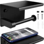 Cleo Art Wc-papír Tartó Telefontartó Polccal Törlőkendő Fekete Fém Wc (UCHWYT NA PAPIER TOALETOWY Z PÓŁKĄ)