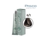 Pro.co Vopsea de par profesionala fara amoniac SUPERB. COLOR 100 ml - Pro. Co - 6/1 BLOND DESCHIS CENUSIU (U6/1)