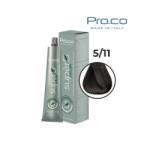 Pro.co Vopsea de par profesionala fara amoniac SUPERB. COLOR 100 ml - Pro. Co - 5/11 CASTANIU DESCHIS CENUSIU INTENS (U5/11)