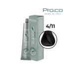 Pro.co Vopsea de par profesionala fara amoniac SUPERB. COLOR 100 ml - Pro. Co - 4/11 CASTANIU NATURAL CENUSIU INTENSE (U4/11)