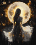 Oh Art! Set pictura pe numere, cu sasiu, Fata si luna - culori aurii, 40x50 cm (JX1277)
