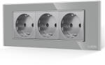 Luxion Priza Tripla cu Rama din Sticla LUXION, Standard Italian, 6M SmartElectro IntelligentHouse (LXI-3045GF-GY)