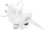 hoco. N71 încărcător de rețea USB+Type-C 30W, încărcător rapid PD 3.0 + cablu Type-C, ALB (N71_TYPEC_W)