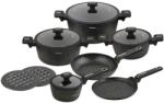 Klausberg KB 7966 Edény- és Serpenyőkészlet, 12 Részes, Öntöttvas, Tapadásmentes Márvány Bevonat, Indukciós, Fekete
