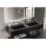 Inter Ceramic Мивка за баня PIETRA ICL 12049/140B / БЕЗ ОТВОР, двойна, стенен монтаж, кварц, черен мат, 140x50x18см (12049/140B / БЕЗ ОТВОР)