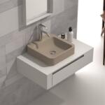 Inter Ceramic Мивка за баня ICP 8029 / 3861C + Мебел за баня, стенен монтаж, iStone, бял + капучино мат (8029 / 3861C)