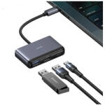 USAMS Adapter elosztó 5in1 USB 2.0/USB 3.0/USB-C/TF/SD SJ628HUB01 (US-SJ628) szürke/sötétszürke (SJ628HUB01)