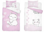 Maya Moo Gyerek pamut ágyneműhuzat 100x135cm - Cica "Lovely" rózsaszín