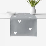 Goldea pamut asztali futó - szívecskék, szürke alapon 20x140 cm