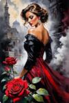 NORIMPEX - Puzzle Tablou Diamant: Femeie cu trandafiri în oraș 30x40cm - 1 - 39 piese