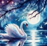 NORIMPEX - Puzzle Tablou Diamant: Lebădă la lună plină 30x40cm - 1 - 39 piese