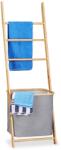 Relaxdays Suport pentru prosoape din bambus Relaxdays cu sac de rufe (10023089)