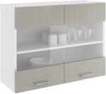 haaus Corp Superior Karo, 2 Usi, cu sticla, Gri Lucios/Alb, MDF, 80 x 30 x 60 cm (924218)