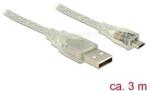 Delock USB 2.0-s kábel A-típusú csatlakozódugóval > USB 2.0 Micro-B csatlakozódugóval, 3 m, áttetsző (DL83902) (DL83902)