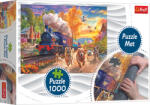 Trefl 1000 db-os puzzle + kirakó szőnyeg - Kutyusok a vonat mellett (94069) (94069)