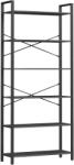 VASAGLE 6 szintes magas könyvespolc, szabadon álló polc, acélkeret, fekete (LLS082B56)