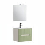 Leziter Trent mobilier de baie 60 cm ceramică chiuvetă (2 sertare) cu oglindă 60x80 cm alb-verde deschis (TRENT60FVZ)