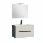 Leziter Trent Mobilier de baie 80 cm lavoar ceramic (2 sertare) cu oglindă 60x80 cm antracit gri-alb (TRENT80ANTSZF)