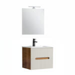 Leziter Trent mobilier de baie 60 cm ceramică chiuvetă (2 sertare) cu oglindă 60x80 cm sunset stejar-alb (TRENT60SSTF)