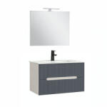 Leziter Trent Mobilier de baie 80 cm lavoar ceramic (2 sertare) cu oglindă 60x80 cm alb-antracite gri (TRENT80FANTSZ)