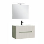 Leziter Trent Mobilier de baie 80 cm lavoar ceramic (2 sertare) cu oglindă 60x80 cm verde-alb (TRENT80ZF)