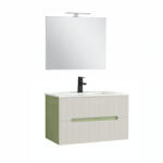 Leziter Trent Mobilier de baie 80 cm lavoar ceramic (2 sertare) cu oglindă 60x80 cm verde deschis-alb (TRENT80VZF)