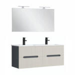 Leziter Trent Mobilier de baie 120 cm lavoar ceramic cu oglindă 60x120 cm antracit gri-alb (TRENT120ANTSZF)