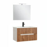 Leziter Trent Mobilier de baie 80 cm lavoar ceramic (2 sertare) cu oglindă 60x80 cm stejar alb-sunset (TRENT80FSST)