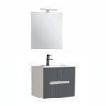 Leziter Trent mobilier de baie 60 cm lavoar ceramic (2 sertare) cu oglindă 60x80 cm alb-antracit gri (TRENT60FANTSZ)