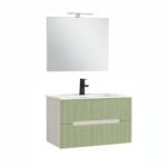 Leziter Trent Mobilier de baie 80 cm lavoar ceramic (2 sertare) cu oglindă 60x80 cm alb-verde deschis (TRENT80FVZ)